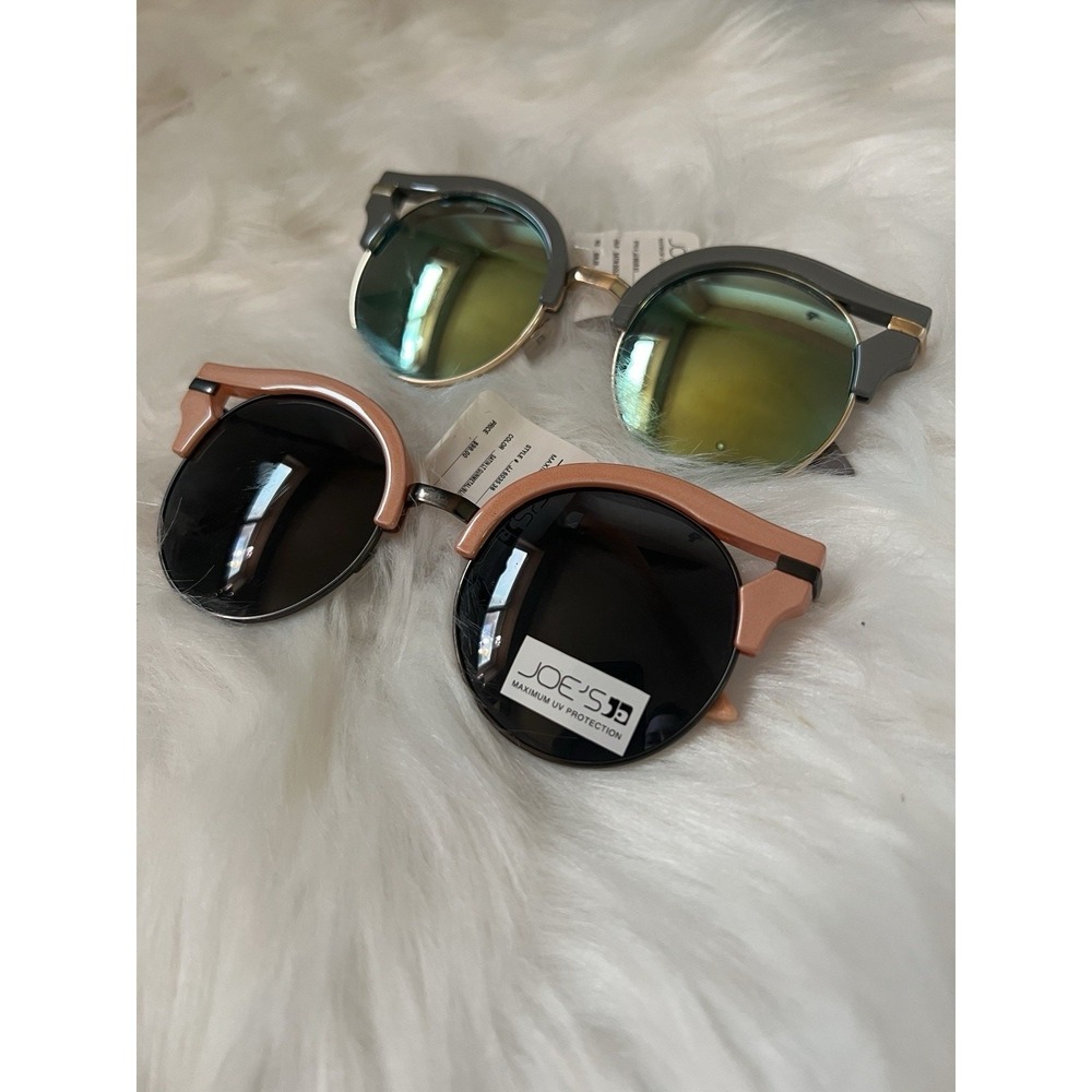2 Pair Joes Jeans Round Sunglasses UV Protection Satin Blush Gunmetal Grey NWT